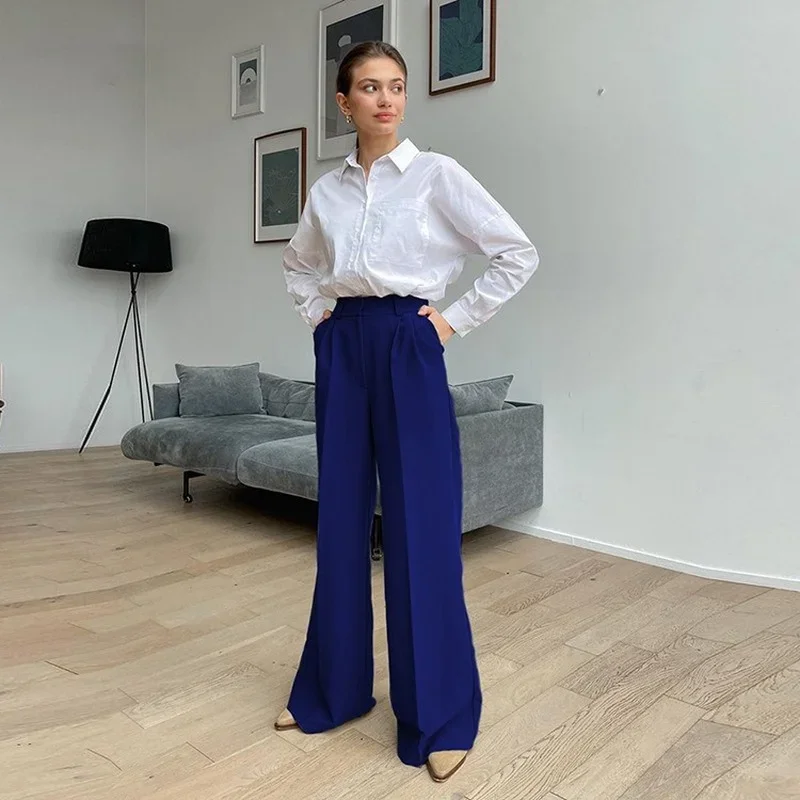 2022 Spring New European and American Commuter High Waist Loose Suit Pants Casual Pants Hanging Feeling Wide Leg Pants Women