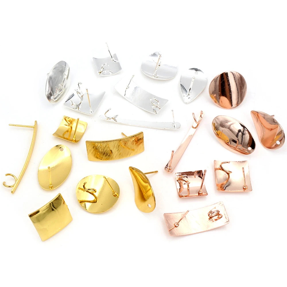 6cs/Lot Gold Silver Plated Geometric Polygonal Earring Stud Posts Connector 7 Styles For DIY Earrings Jewelry Making Supplies