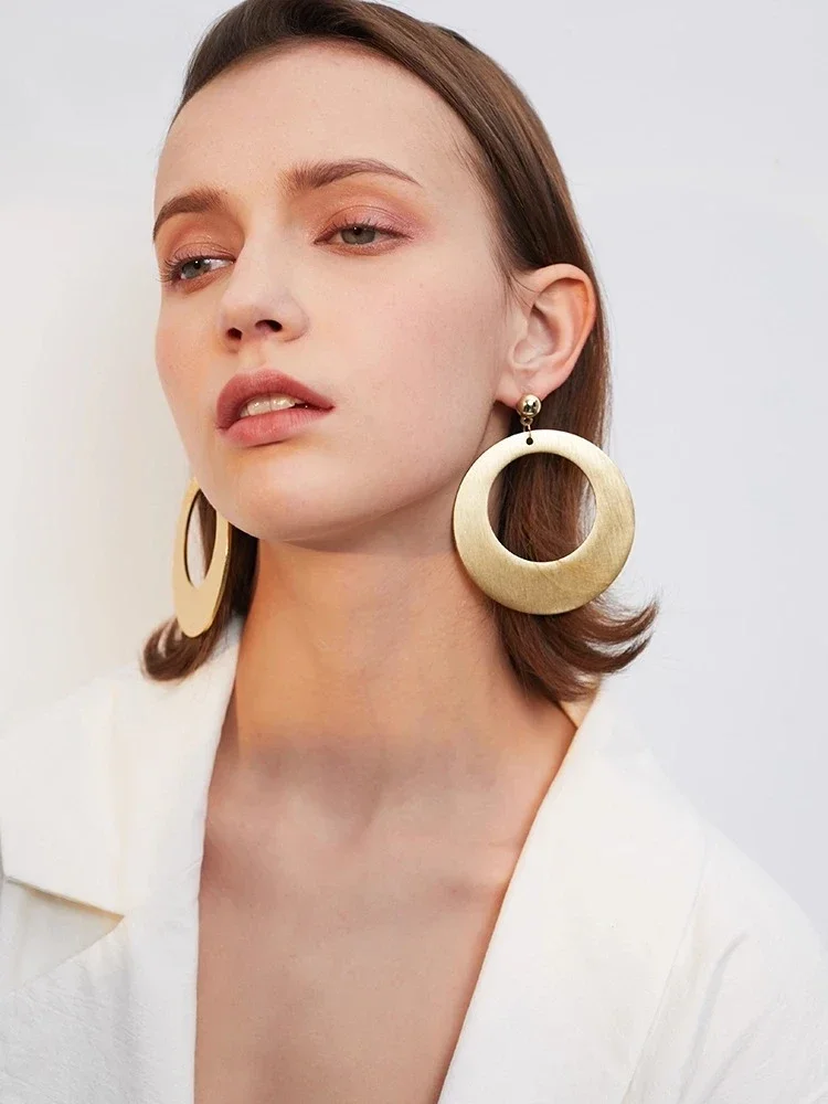 

Silver Needle Circular Brushed Earrings, Minimalist Chic Ear Jewelry, Trendy Statement Studs for Women