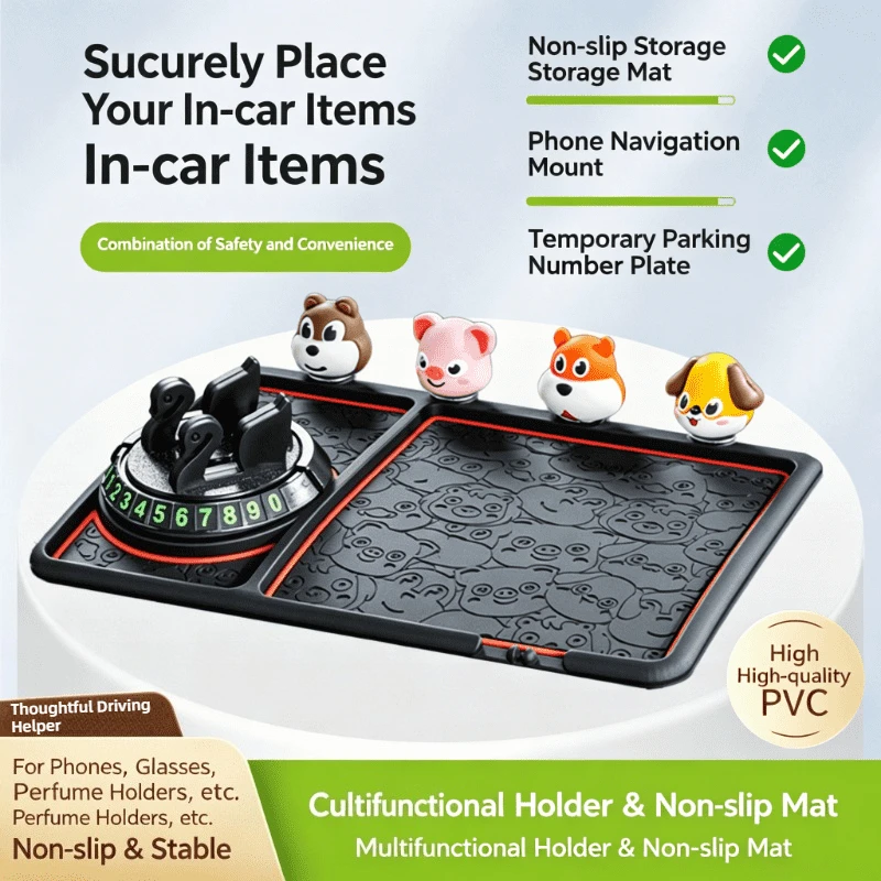 

Universal Car Anti Slip Pad With Phone Mount Hidden Parking Number Plate Cute Ornament For All Vehicles