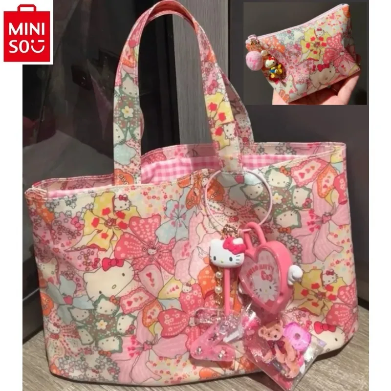 MINISO Hello Kitty Waterproof Outgoing Carrying Large Capacity One Shoulder Handbag, Book Bag, Shopping Bag Combination Set