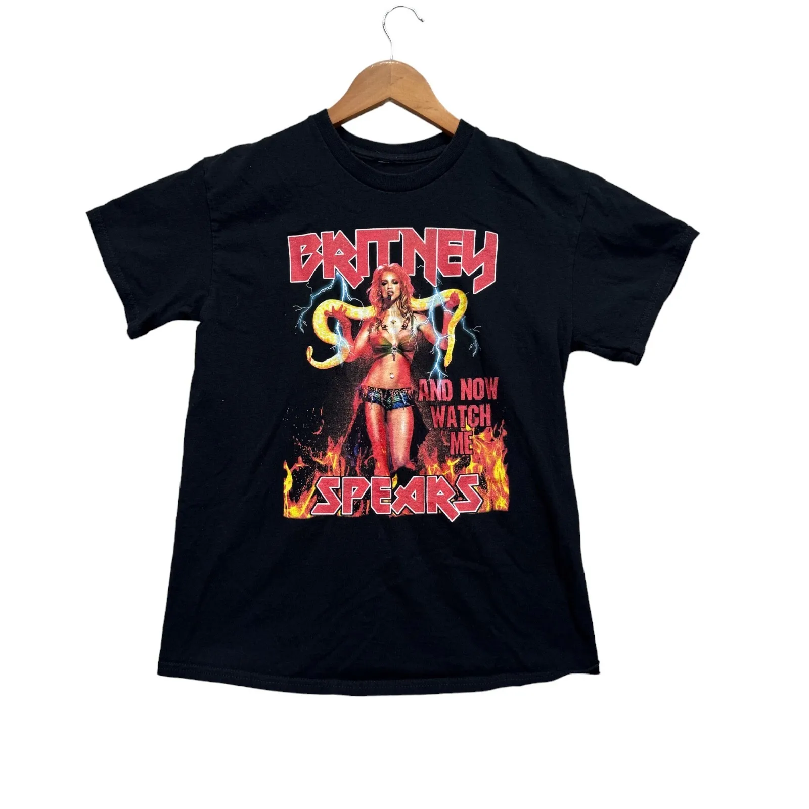 Camiseta negra vintage de Britney Spears Now Watch Me Live In New York Snake Fire, talla M