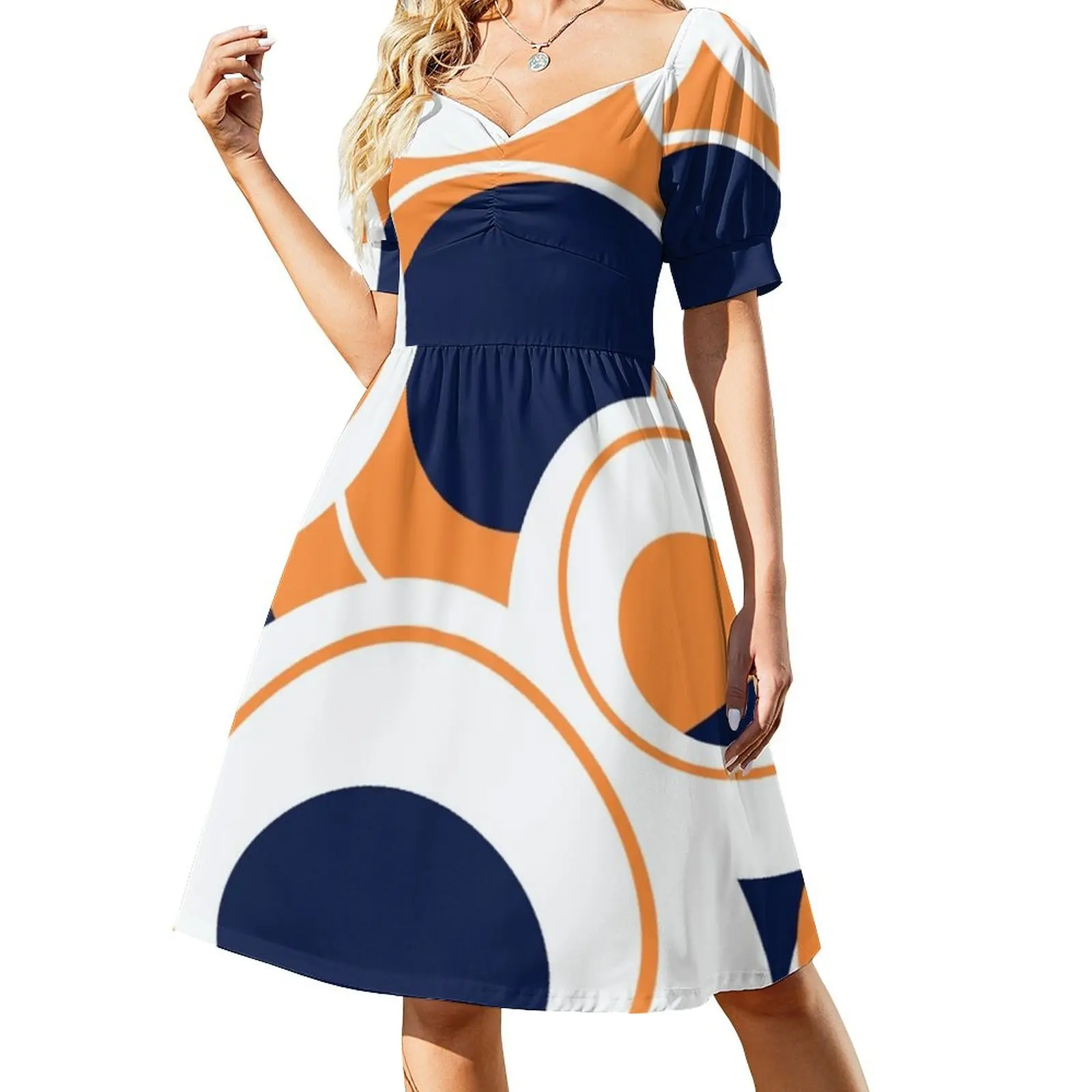 

Navy, orange and white abstract circle design Dress elegant dresses plus sizes Prom gown women's fashion dresses