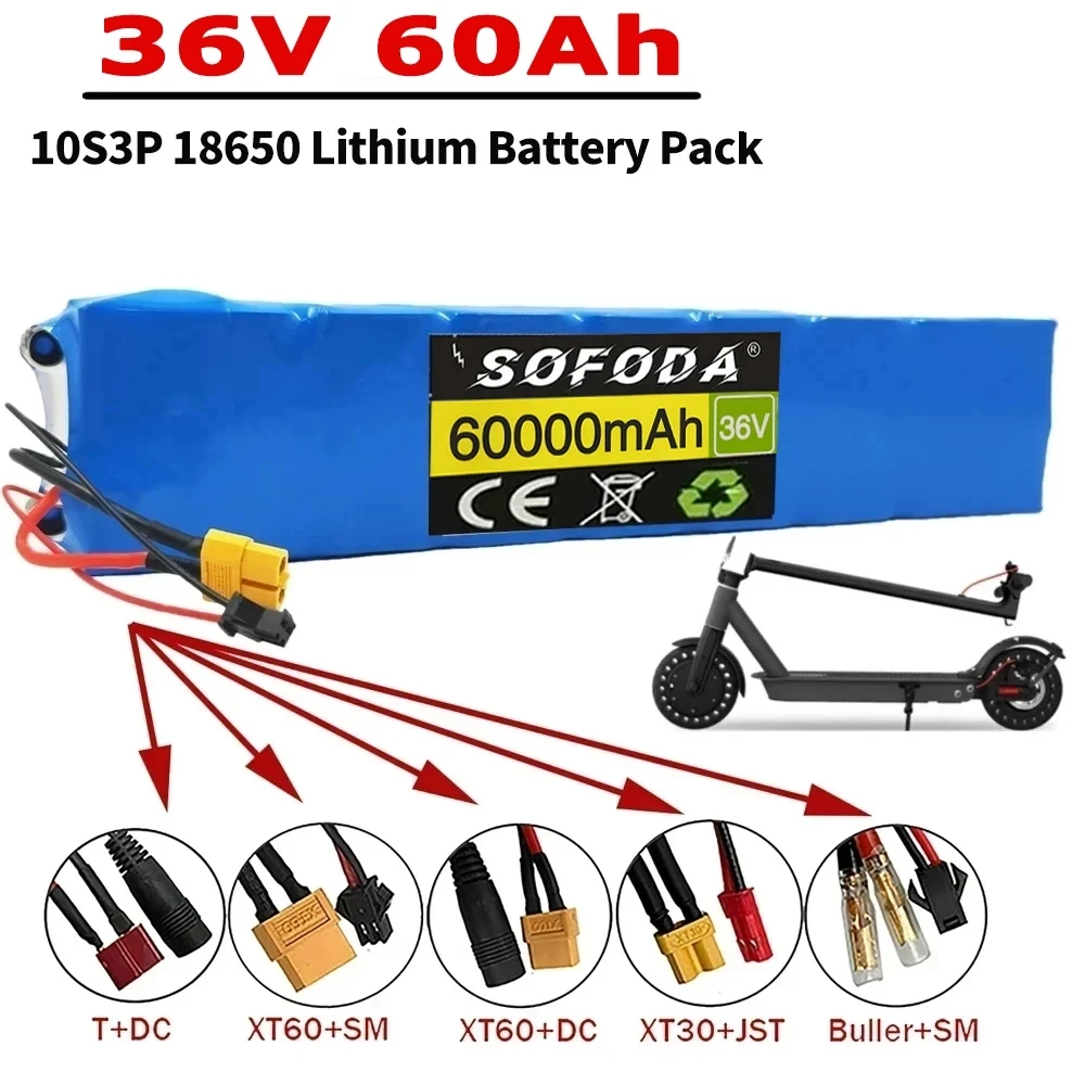 

36V 60000mAh 10S3P 18650 Rechargeable Lithium Battery Pack for Xiaomi Mijia M365 36V 60Ah Scooter Electric Scooter BMS Board