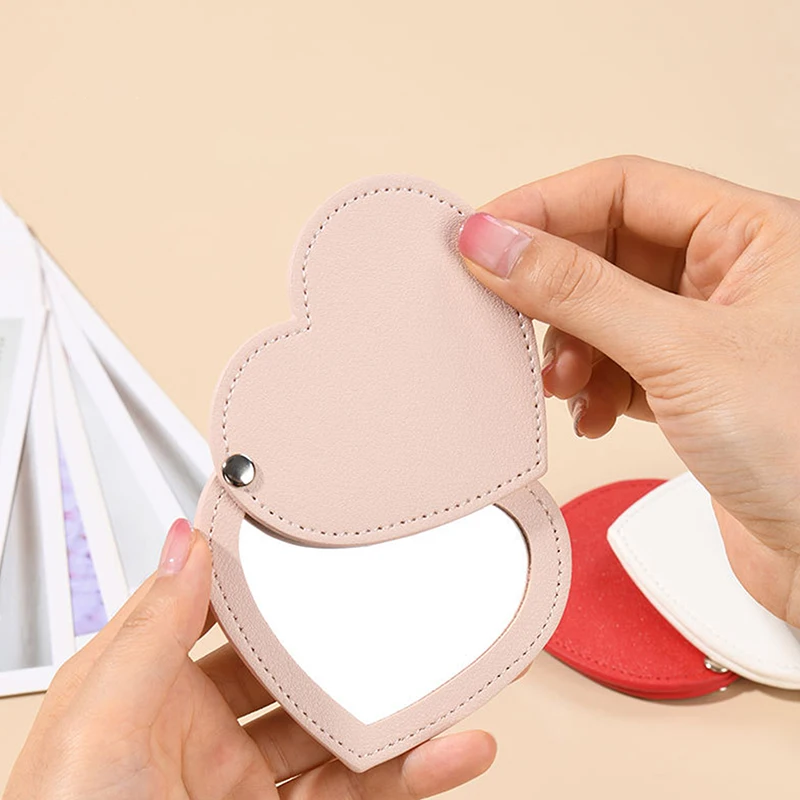 Portable Heart Shape Mirror Sliding Cover Make-Up Mirror Pocket Mirror Sliding Cover Handheld Mini Pocket Mirror Makeup Mirror
