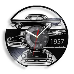Classic Car Moderl Vintage Vinyl LP Record Wall Clock For Garage Decor Retro Automobile Laser Cut Music Album Longplay Clock