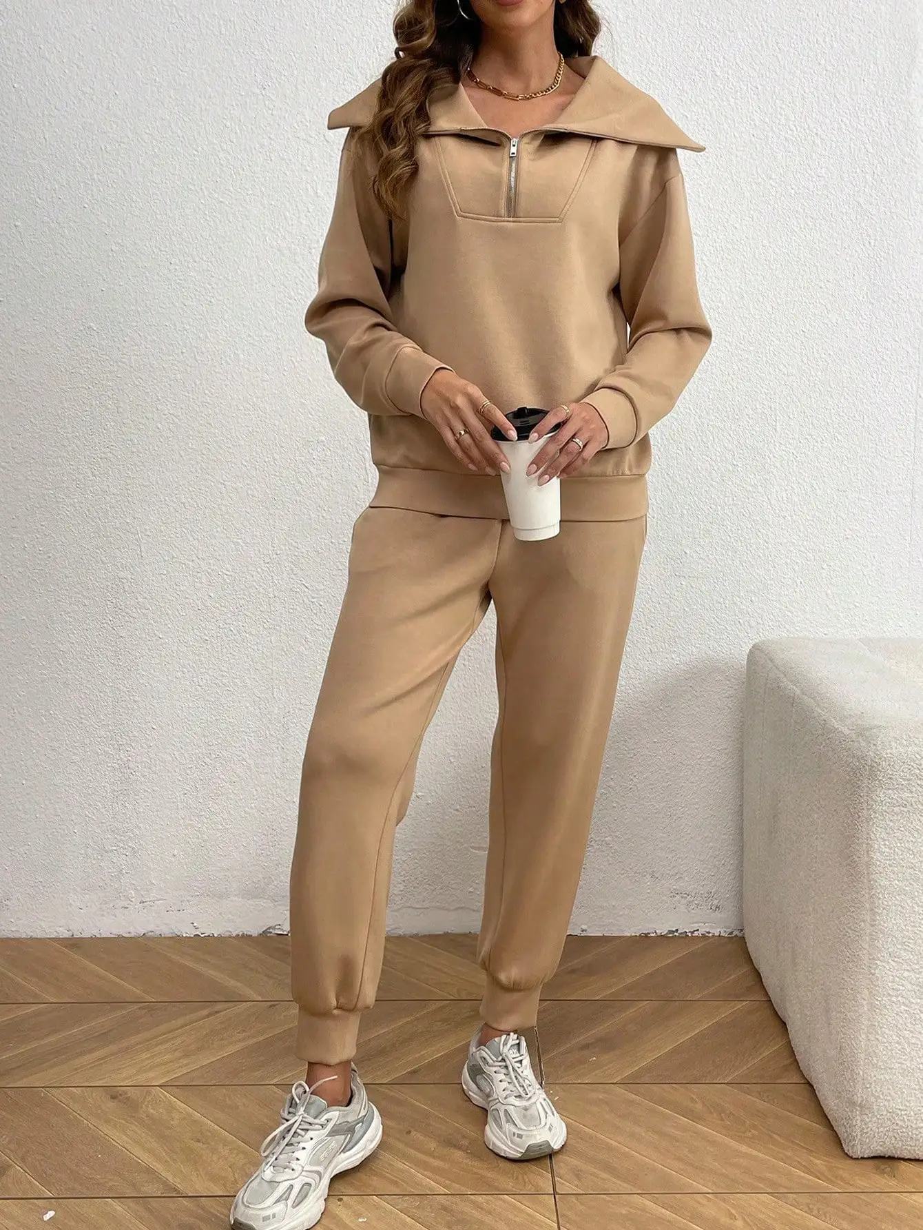 Women Trakcuisit Two Piece Set Jogger Pants Zipper Neck Sweatershirt