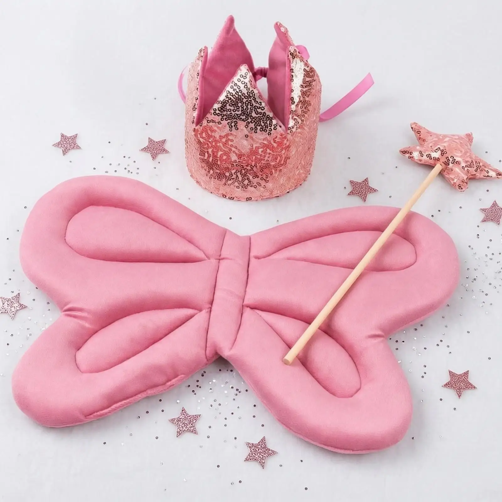 Sequin Butterfly Wing Panels Costume Set with Star Star Rod Sequined Butterfly Wing Panels Crown Star Rod Set Childrens Dress-up