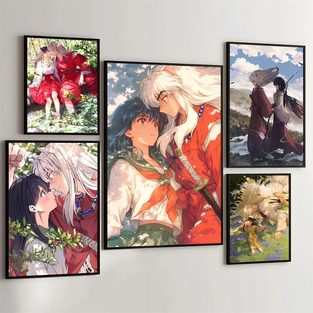 Póster adhesivo de película de Anime Inuyasha, carteles Retro de papel Kraft, pegatina de bricolaje para habitación, Bar, cafetería, arte estético, pintura de pared, 1 unidad