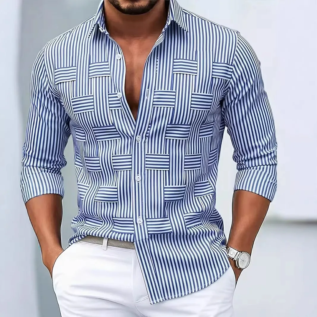 Popular Men's Cardigan Trendy Long-sleeved Shirt Four-sided Elastic Loose British Long-sleeved Men's Lapel Shirt Men's