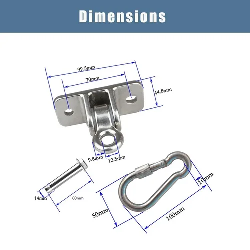 Imagen 2 del producto Juego de perchas oscilantes de acero inoxidable 304, juegos de madera para patio de juegos, porche, interior y exterior, ganchos a presión colgantes, 1 Juego