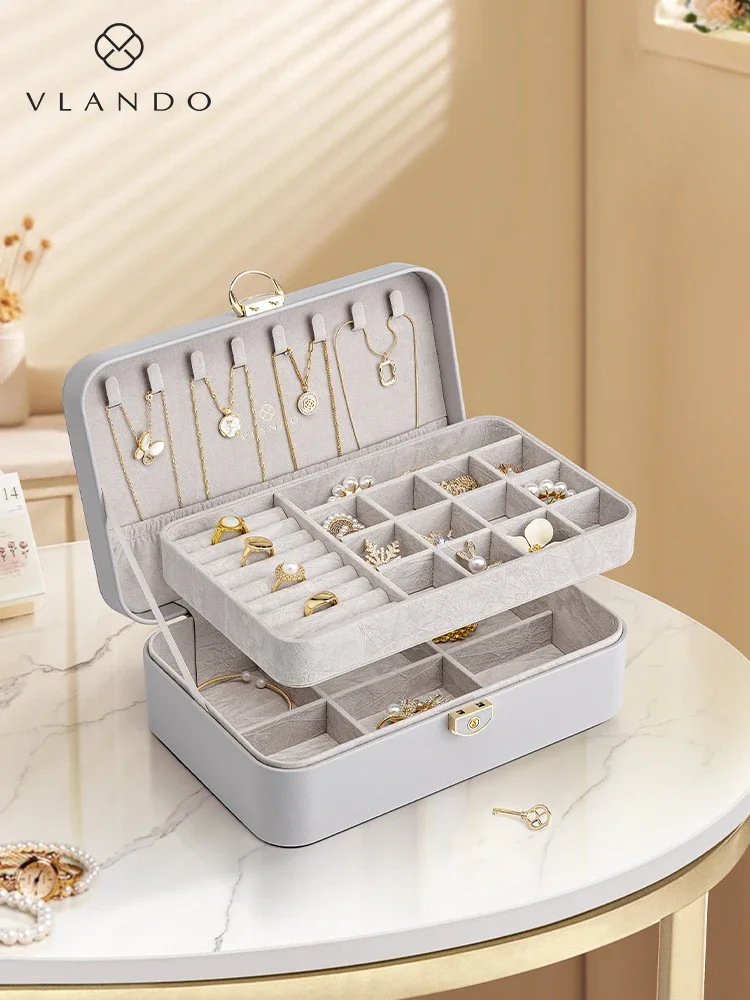 VLANDO jewelry box with lock, high-end exquisite jewelry stud earrings necklace storage box