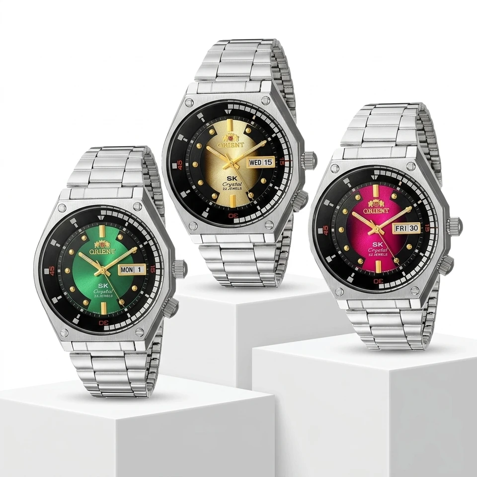 ORIENT SK Crystal Automatic Dive Watch 22 Jewels Day Date Luminous
