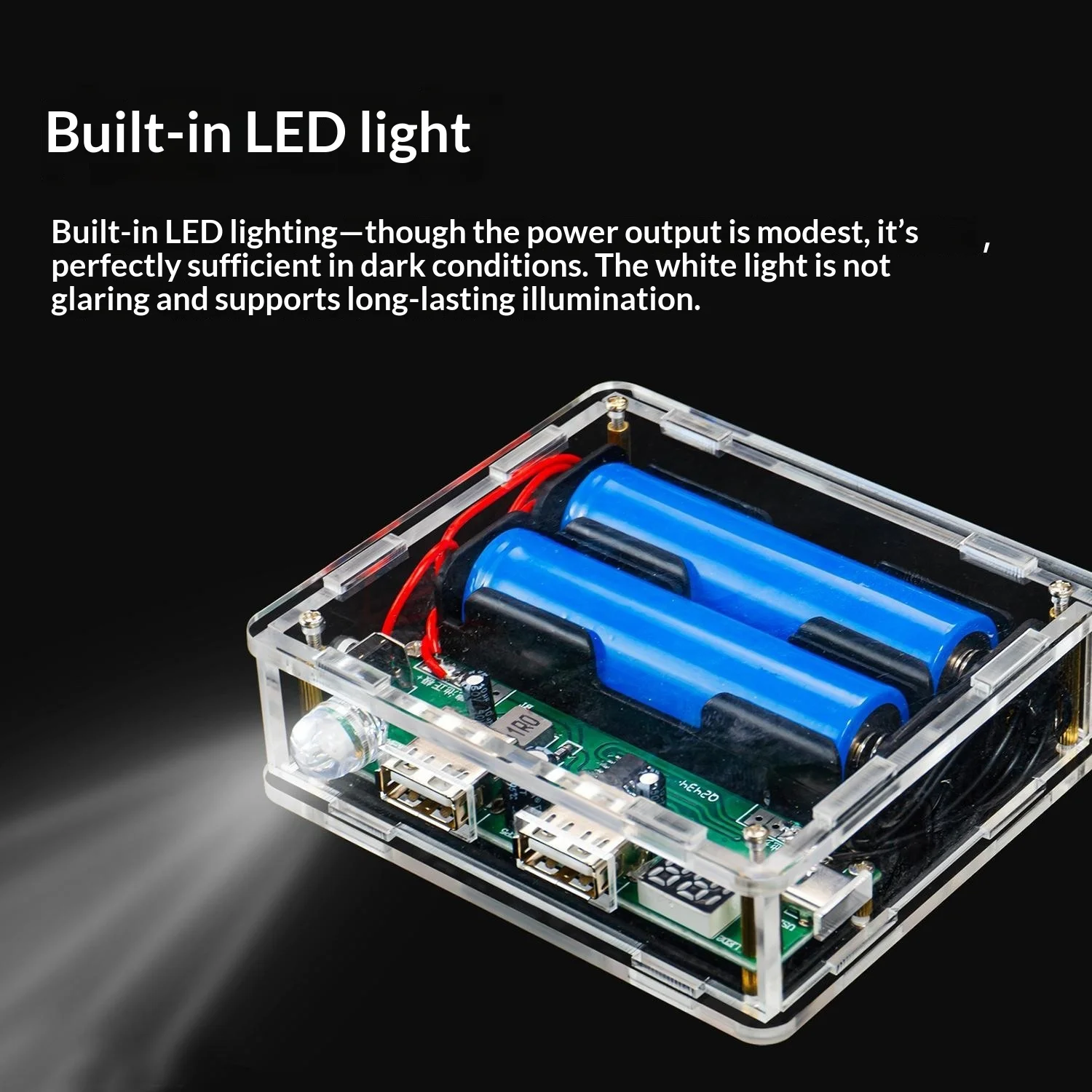 IP5506 DIY Power Bank Soldering Kit, 5V 2A Dual USB Output, 18650 Battery Pack, LED Capacity Display, Acrylic Case
