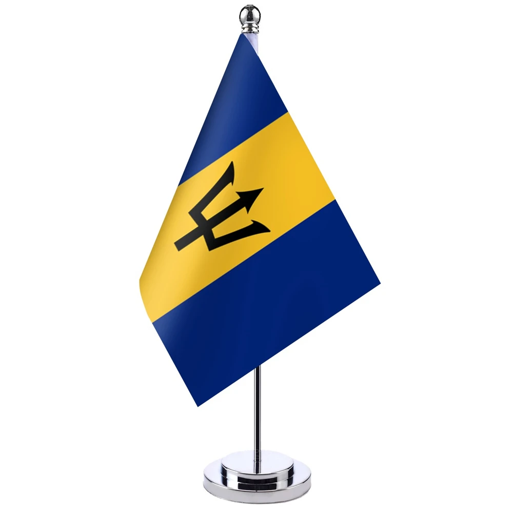 

14x21cm Office Desk Flag Of Barbados Banner Boardroom Table Stand Pole The Barbados Closet Cabinet Flag Set Meeting Room Decor