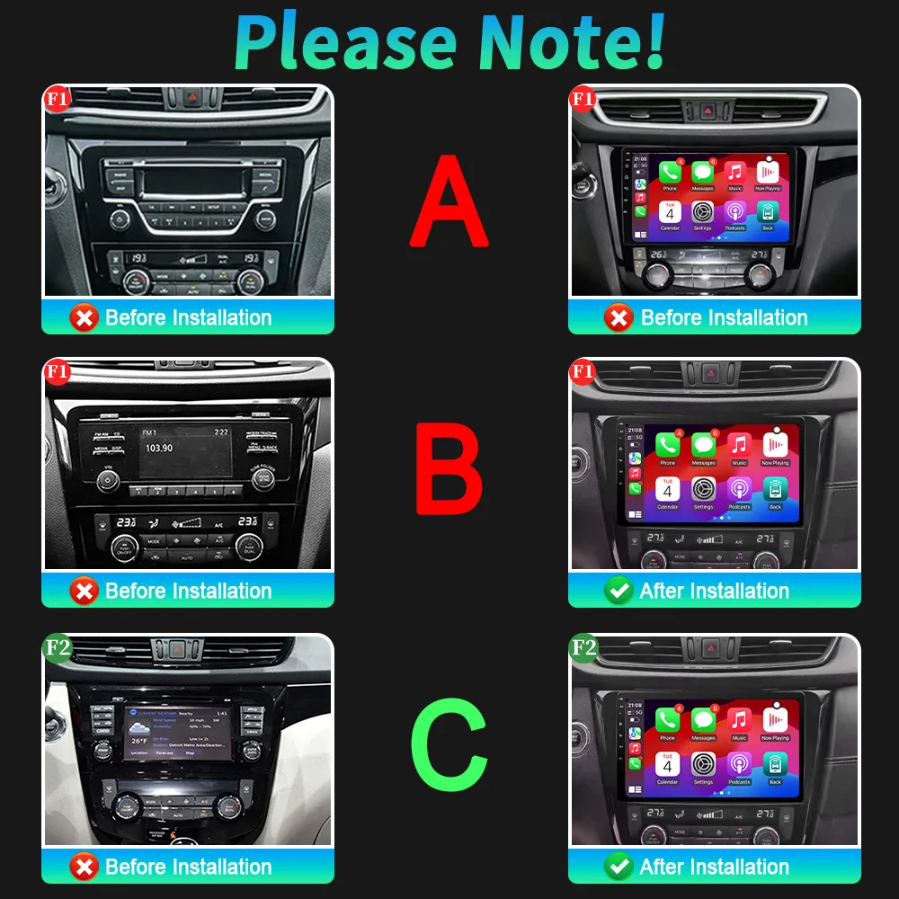 For Nissan Qashqai J11 Nissan X trail T32 2014-2017 Auto A-C Car Radio Multimedia Navigation GPS Wireless Android Carplay Screen