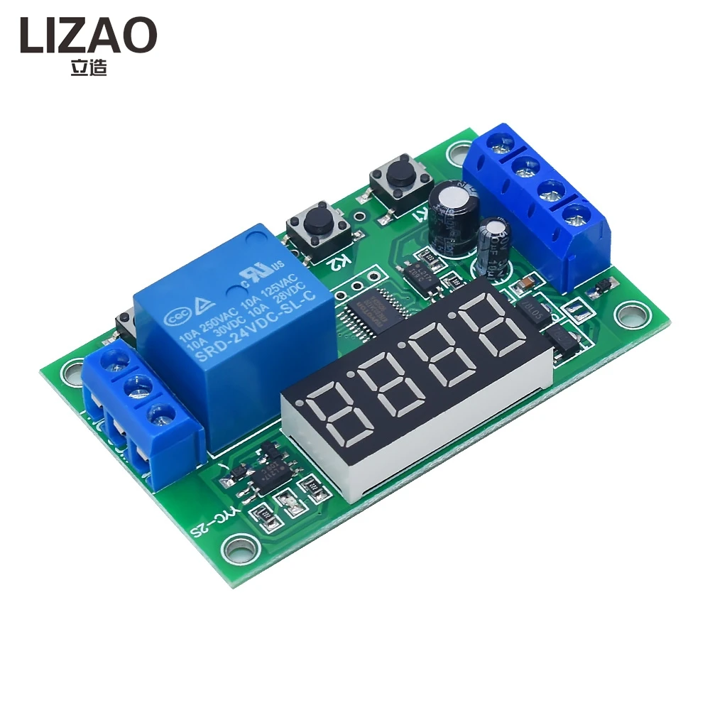 YYC-2S Time Delay Relay Control Board, LED Display Fixed Time Decoupling Module, 5V-24V Adjustable Cycle Timing Switch for DIY