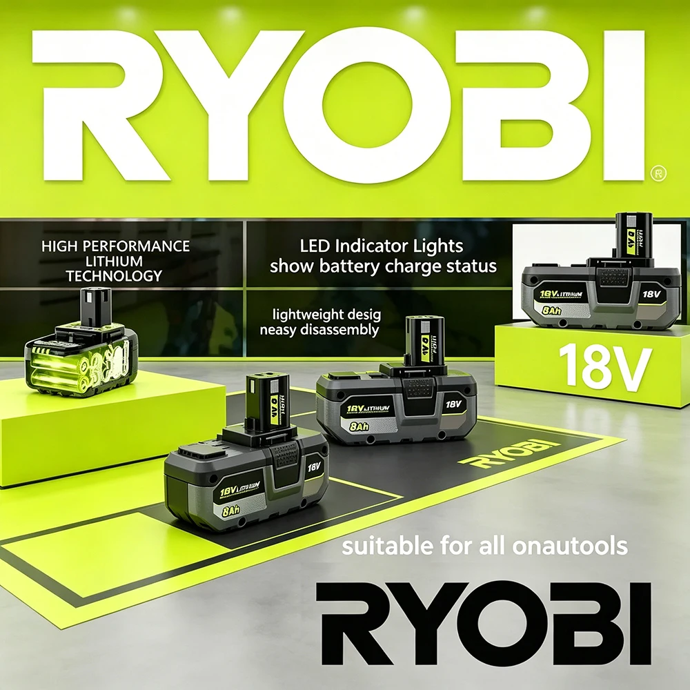 

RYOBI 18V 8.0Ah Genuine Rechargeable Battery,Compatible P104 P107 P108 P109 High Capacity Stable Performance No Memory Effect