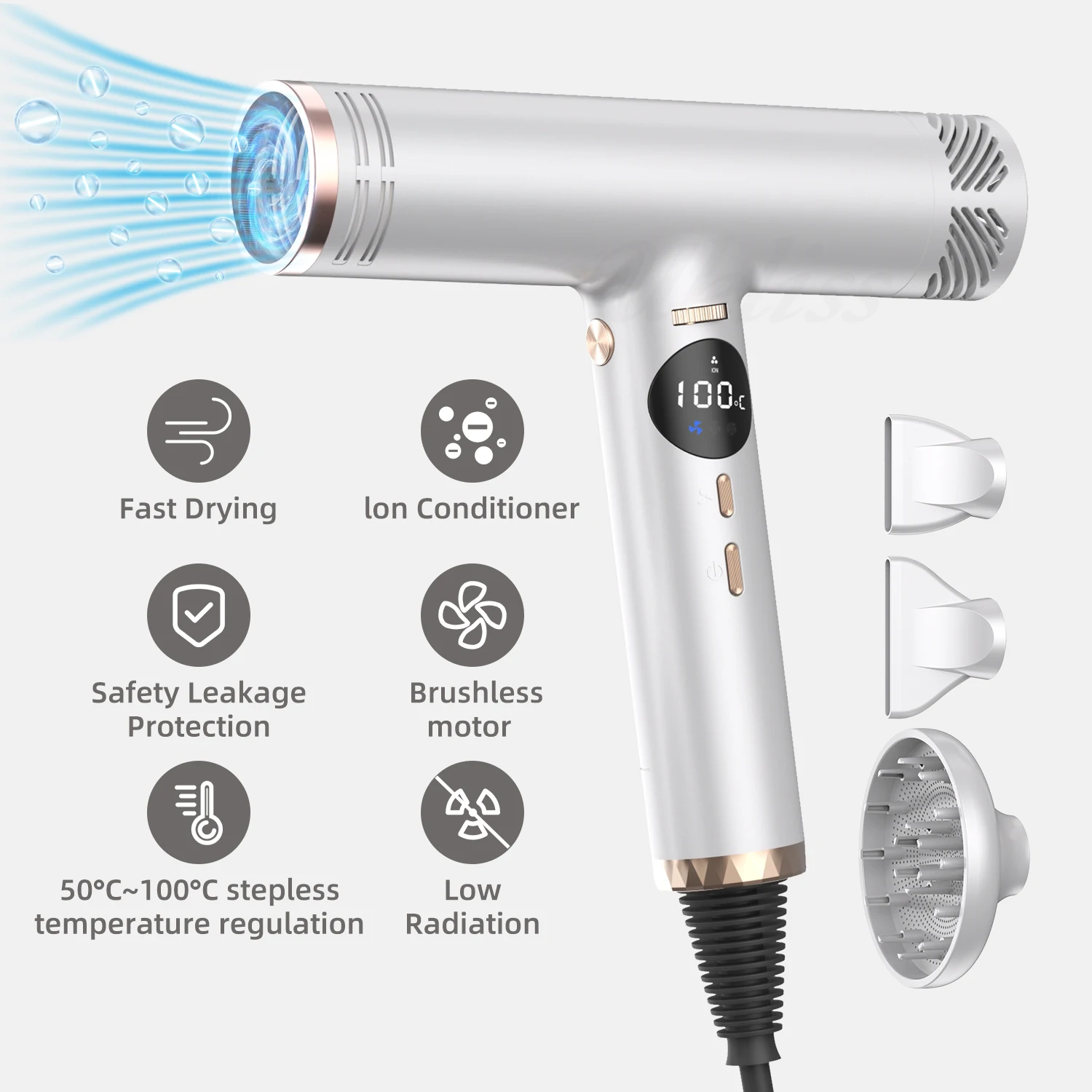 Newly Designed 3 in 1 set BLDC Hair Dryer Household Blow Hair Salon Dryer Negative Ion Electric Portable Hair Blow Dryer