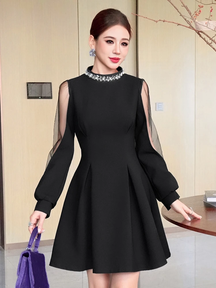 Preto roupas femininas pura sexy manga longa magro a linha mini vestido curto elegante luxo senhora moda festa clube baile de formatura vestidos novo