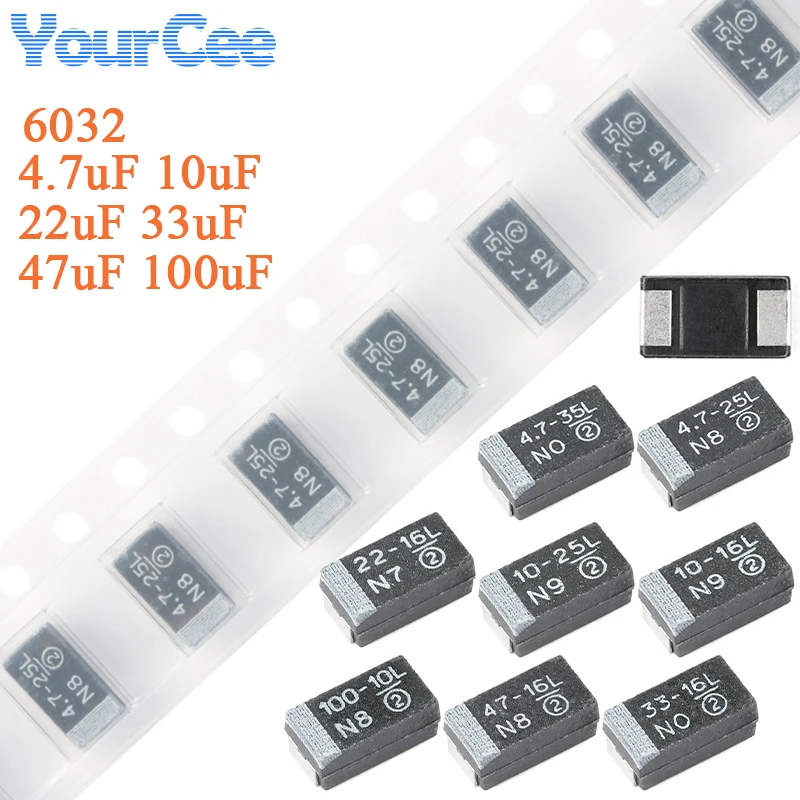 10 teile/los 1206 3528 6032 7343 SMD Tantal Kondensator 1uF 2,2uF 4,7uF 10uF 35V 16V 20V 25V 22uF 33uF 47uF 100uF 470uF 6,3V 10V