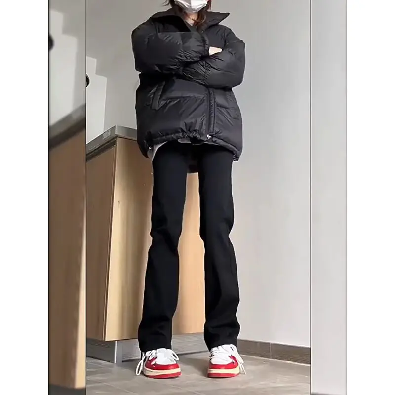 

Черные эластичные мужские джинсы прямого кроя в американском уличном стиле, осенние облегающие брюки CleanFit, повседневная мода