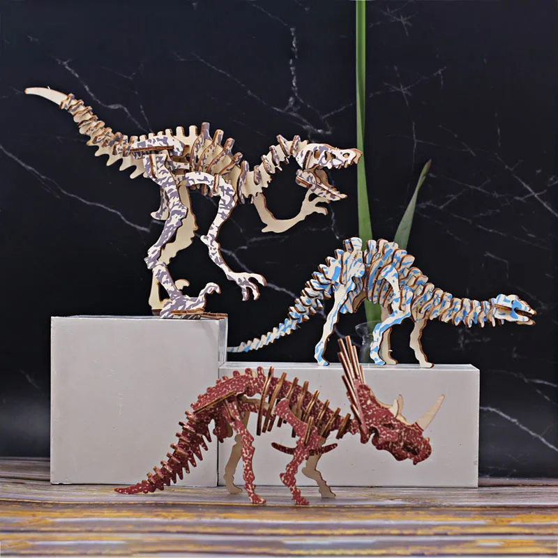 

3D Three-dimensional Wooden Puzzle Children's Animal Puzzle DIY Model Handmade Dinosaur Intellectual Toy Puzzle Board Figurines