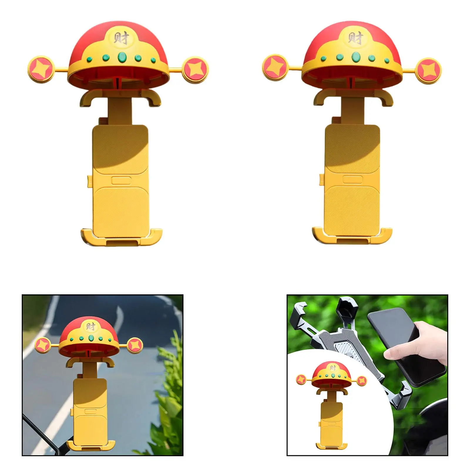 

Cute God of Wealth Holder Road Phone Riding Stand Protector Anti 360 Degrees for Bike Electric Motorbike