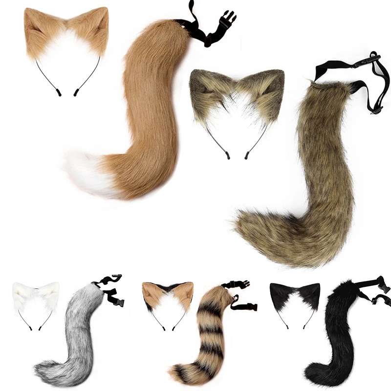 Sexy Woman Lovely Lolita Cat Fox Headband Tail Headdress Plush Ears Tail Anime Cosplay Prop Fox Ear Foxtail Set Hair Accessories