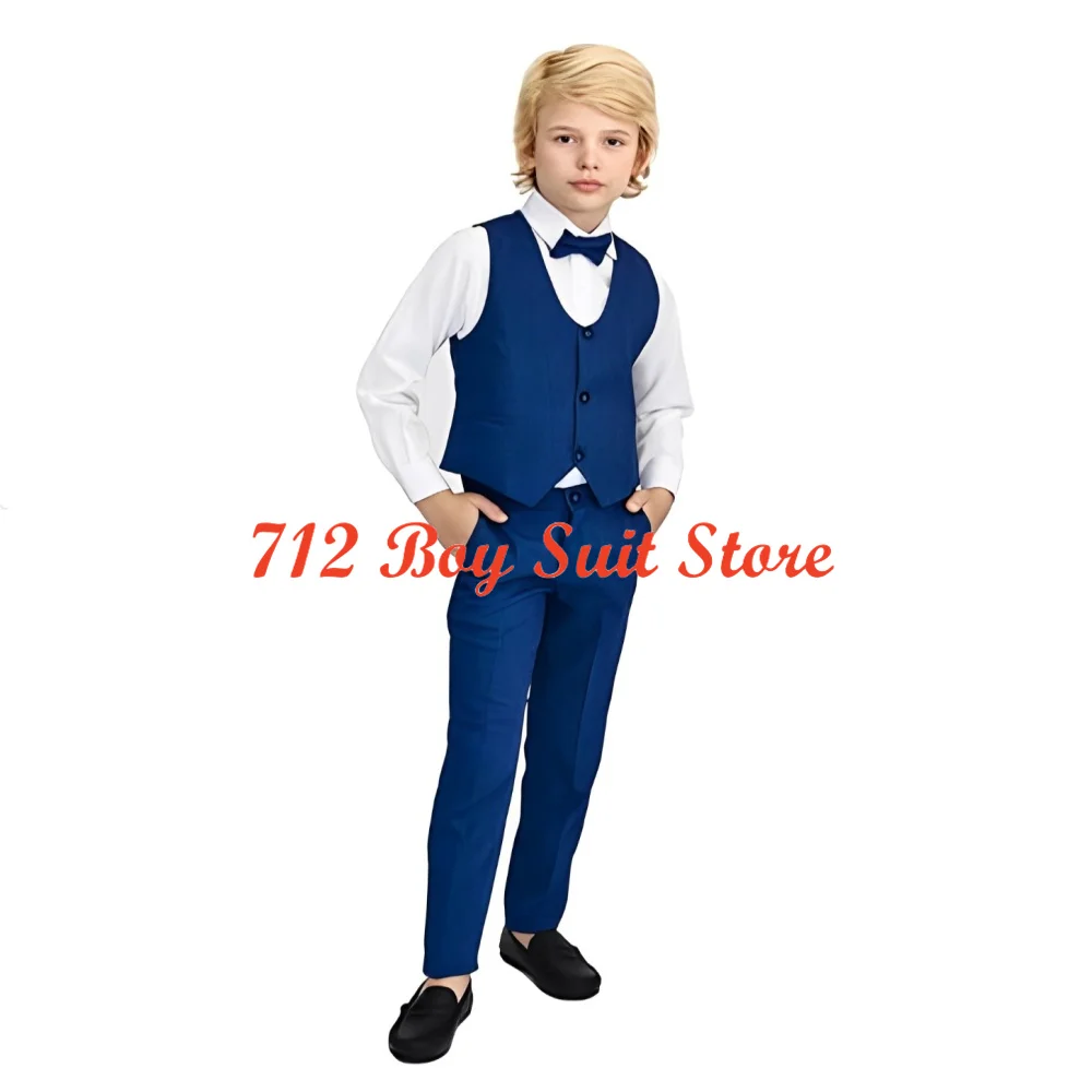 Summer Boys Suit Formal Kids Tuxedo 3 Piece Vest Pants and Bowtie Set Beach Wedding Kids Suits Children Outfit