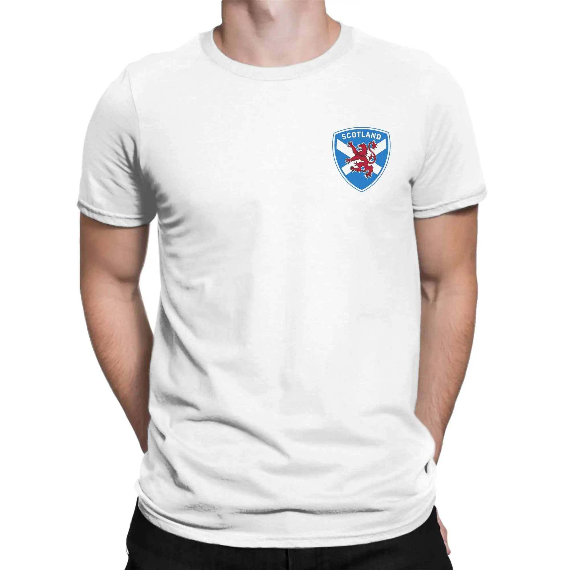 Camisetas Unissex de Algodão Vintage com Estampa da Bandeira da Escócia e Leão, Manga Curta, Gola Redonda, Tamanhos Grandes