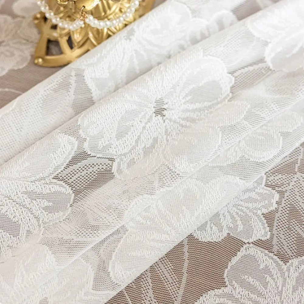 Exquisite Flower Embroidery Lace Tablecloth Vintage White Embroidered Tablecloth Camellia French Style Table Cover Wedding Party