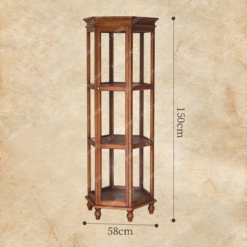Used display cabinet hexagonal solid wood glass floor-to-ceiling  vintage wine cabinet