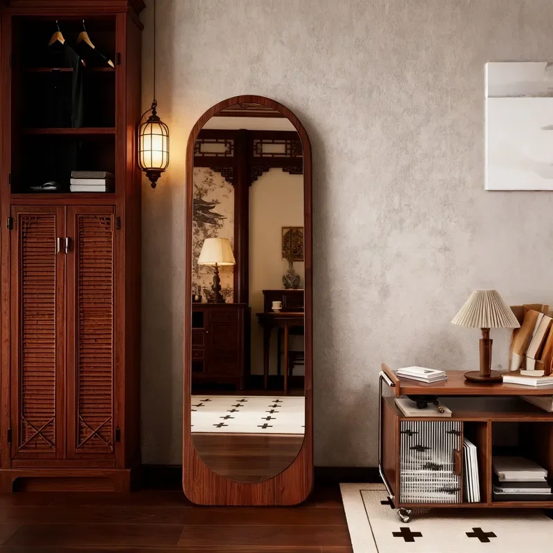 for Full Length Mirror Floor to Ceiling Wall Mounted Vertical Fitting Mirror for Home Living Room Walnut Ancient Ins Style