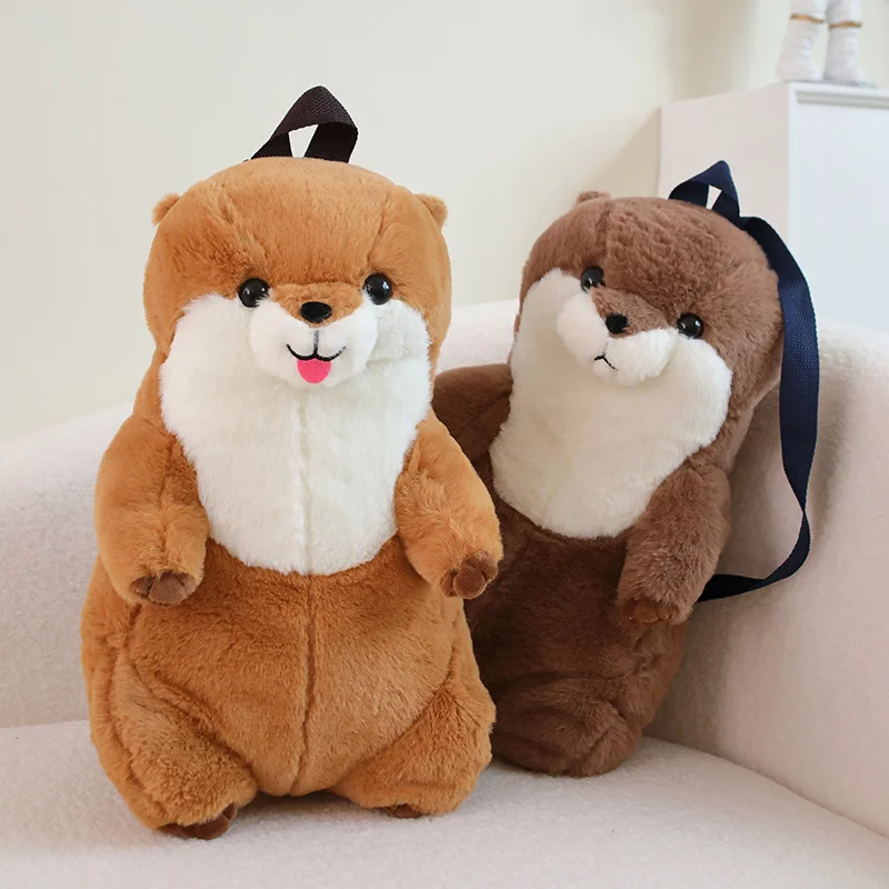 Simulation Otter Backpack Plush Toys Soft Stuffed Cartoon Doll Lutra Animal Toy Creative Gift for Children Kids Girls