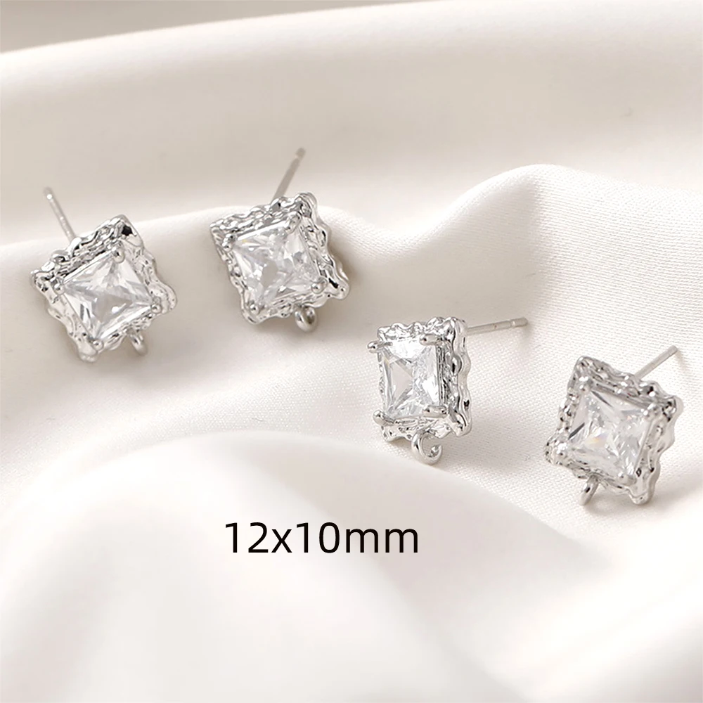 4 Pieces Brass Plated with Genuine Gold Zircon Inlay Retro Patterned Square Earrings DIY Jewelry Making Accessory Materials