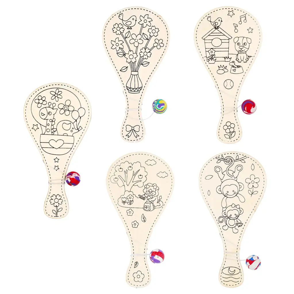 Creative Wooden Racket Game Toy Manual Graffiti Toys Toys for Children