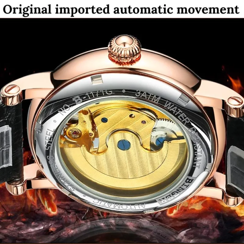 Switzerland BINGER For Mens Business Skeleton Automatic Wristwatch Sapphire Crystal Mechanical Hollow Out Dial Relogio Masculino