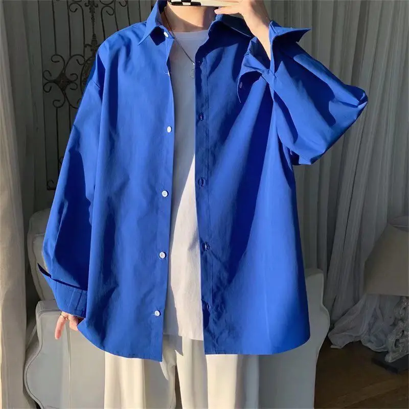 Fashion Lapel Solid Color Button All-match Shirt Men\'s Clothing 2023 Spring New Oversized Casual Tops Loose Korean Shirt