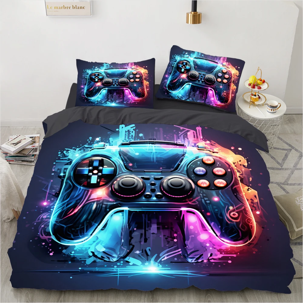 Nenon Game Joystick Bedding Set 2/3 Piece Retro Gamer Comforter/Quilt Cover Set Digital Duvet Cover Set Black Gamepad Gaming