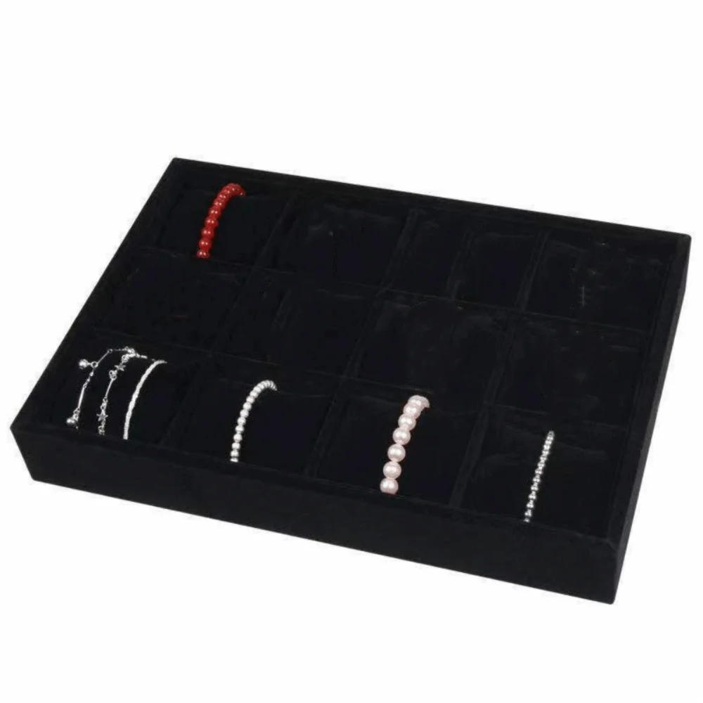 

Flannel Jewelry Display Trays 12 Adjustable Compartments Stackable Jewelry Organizer Tray Adjustable Velvet Surface