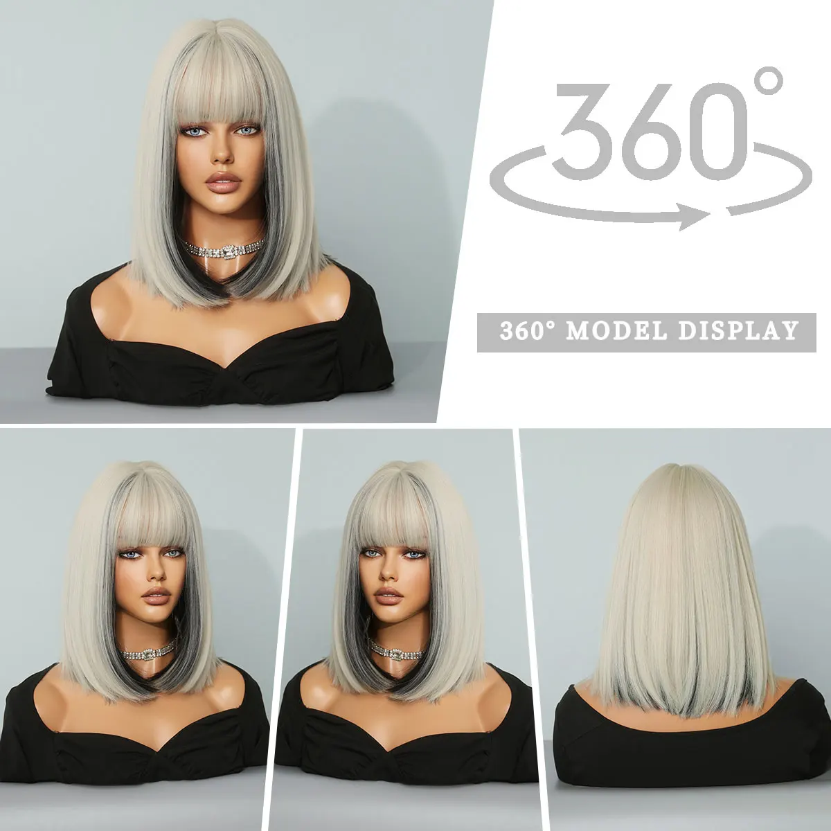 7JHHWIGS krótki prosto Bob peruka, krótkie blond Bob peruka, proste Platinum blond Bob peruka z grzywką dla kobiet na co dzień na imprezę Cosplay