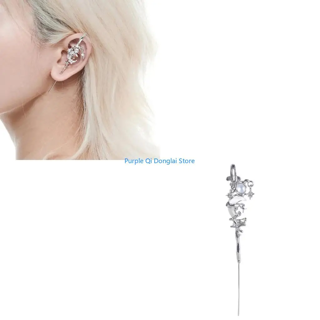 L21E Unique Star and Moon Diamond Earrings Ornament for Fashion Forward Individuals