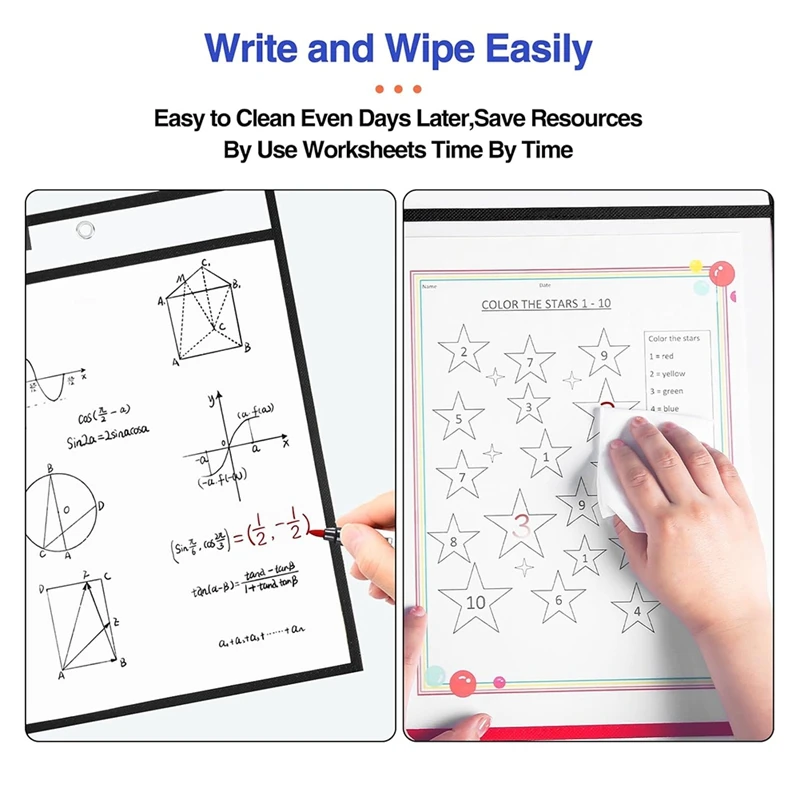 Dry Erase Pockets - Reusable Writing And Wiping Pockets For Teachers School Classroom Supplies Office Worksheets