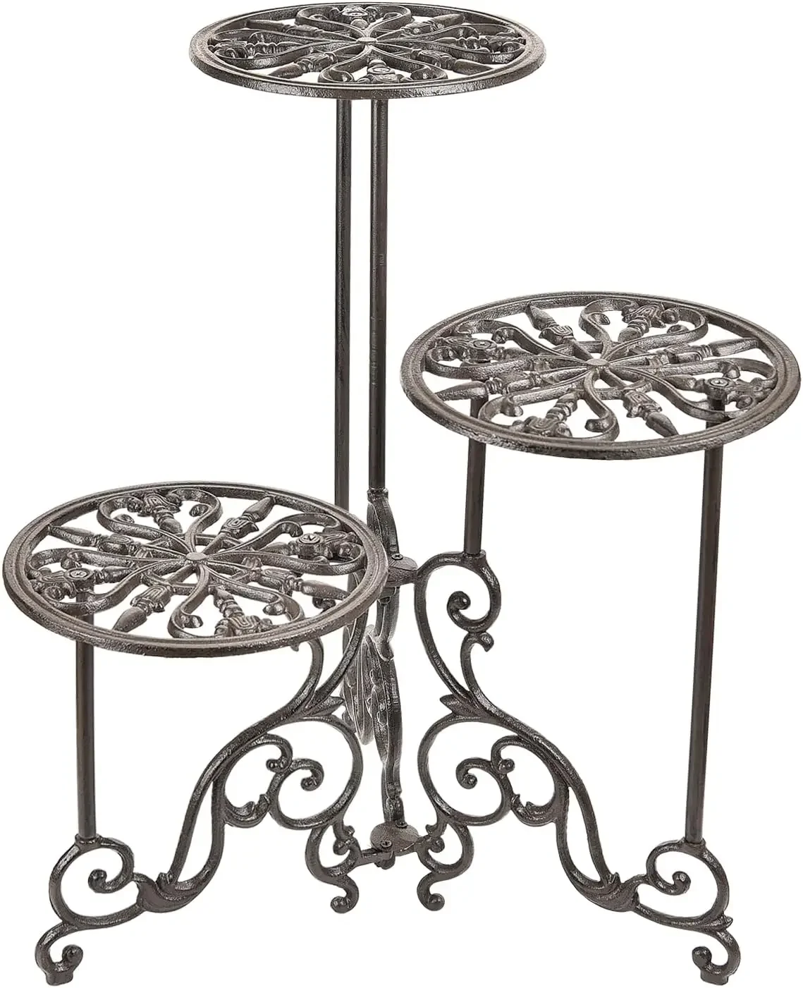 Heavy Duty Cast Iron Plant stand, 3 Tier  Metal Plant Shelf, Tall Vintage Flower Pot Holder Indoor Outdoor Tiered Plant Stand, R