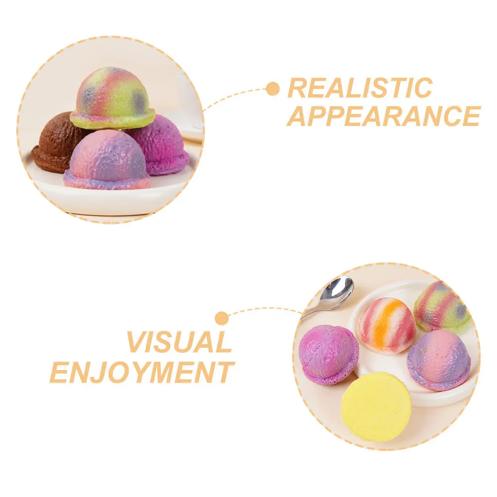 6Pcs Miniature Fake Ice Cream Balls Lifelike Artificial Dessert Decorations for Party DIY Craft Cake Topper Photography Prop