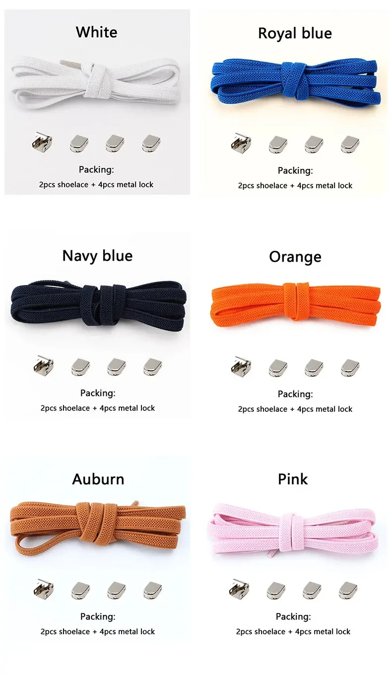 1 Paar flache Schnürsenkel für Turnschuhe, elastische Schnürsenkel ohne Krawatten, drücken Sie die Metallverschluss, Lazy Shoes, Spitze, Gummiband-Zubehör – Detail 8