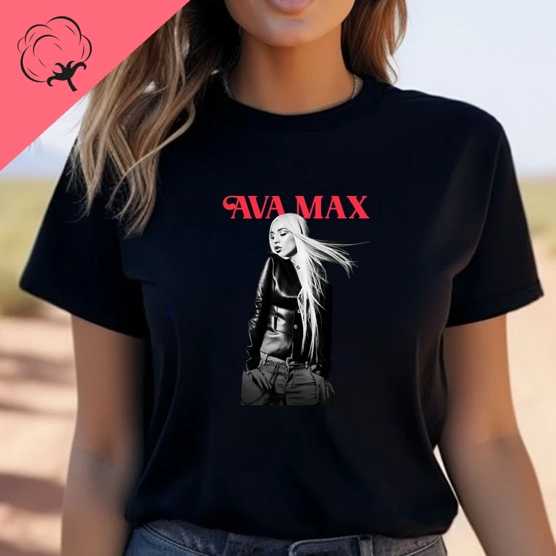 تي شيرت نسائي عصري مطبوع عليه ملصق Singer Ava Max، تي شيرت قطني كاجوال للربيع والصيف برقبة دائرية