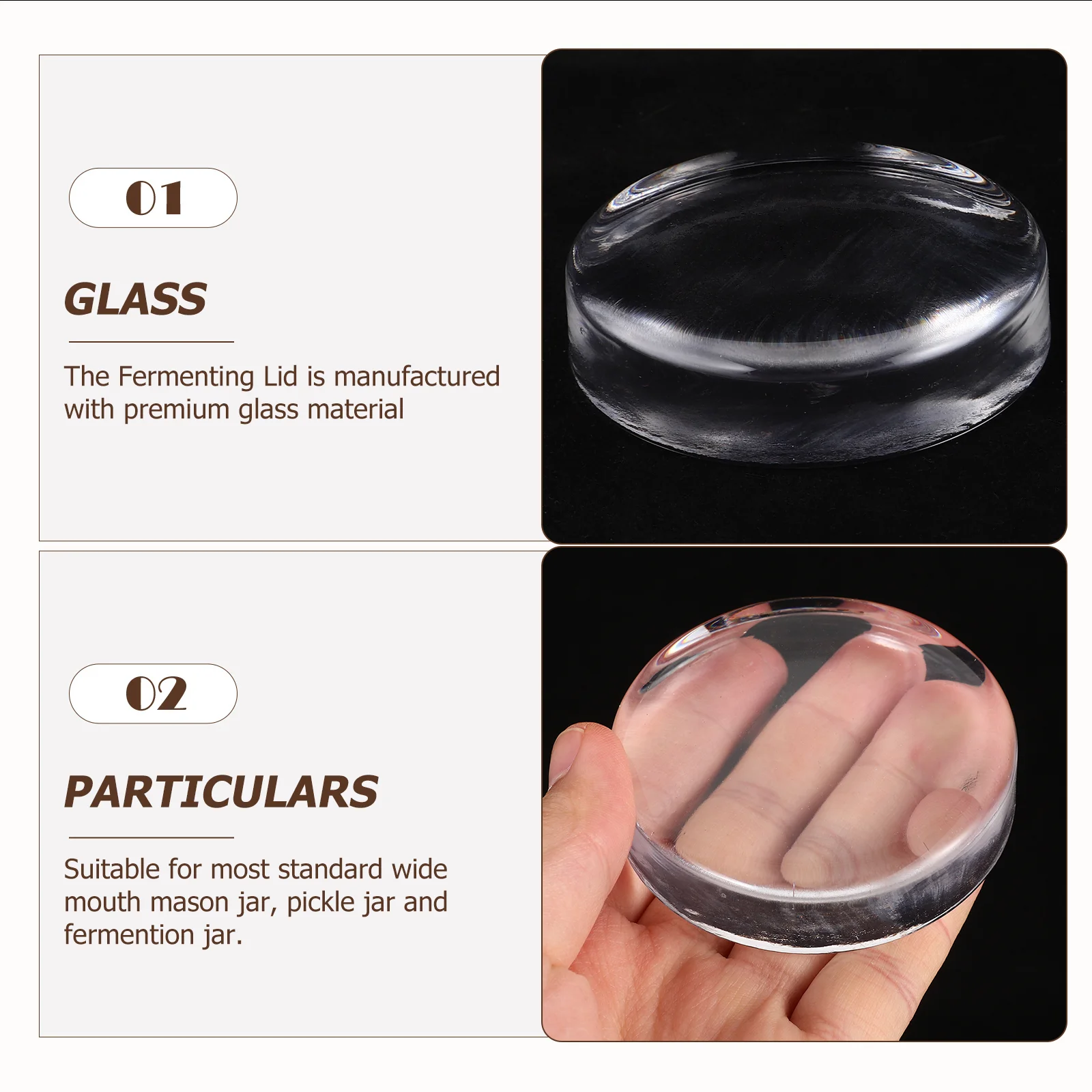 2 Pcs Wide Mouth Jar Weight Mason Weights Fermentation Glass Handle Transparent