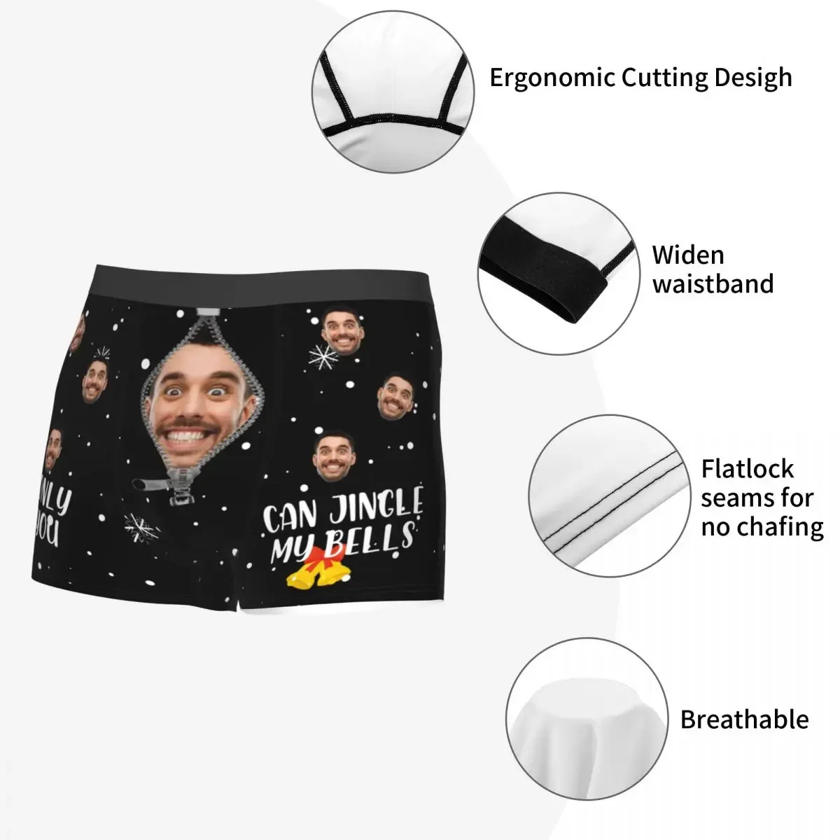 Christmas Gift Custom Face Personalized Photo Man Long Underwear Boxer Shorts Panties Sexy Breathable Underpants for Male S-XXL